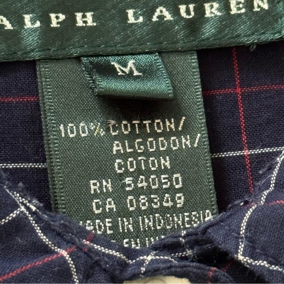 Lauren Ralph Lauren Victorian ruffles plaid long sleeve shirt navy blue size M - Picture 9 of 9